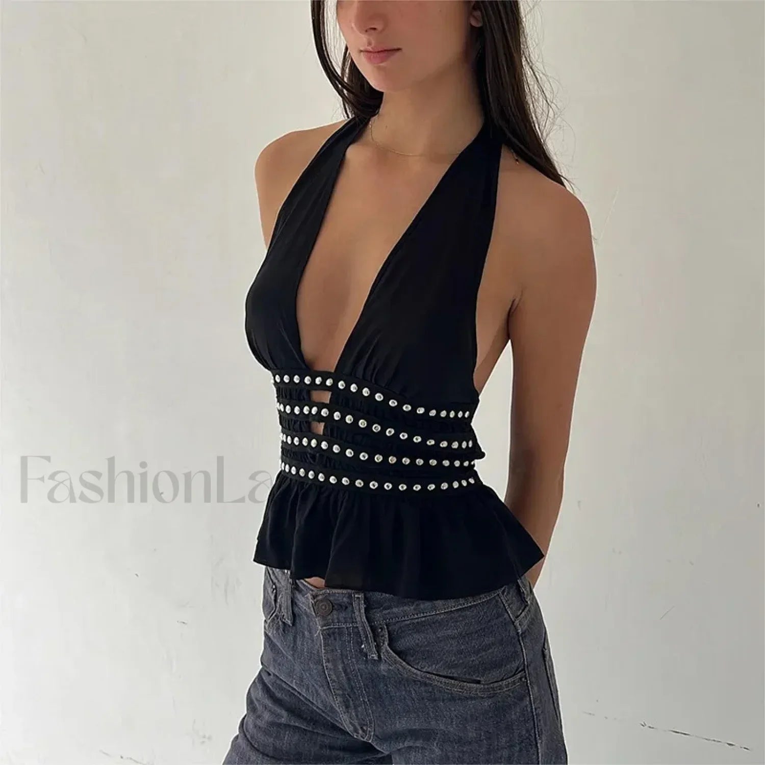 Studded Grunge Halter Crop Top Secondary image
