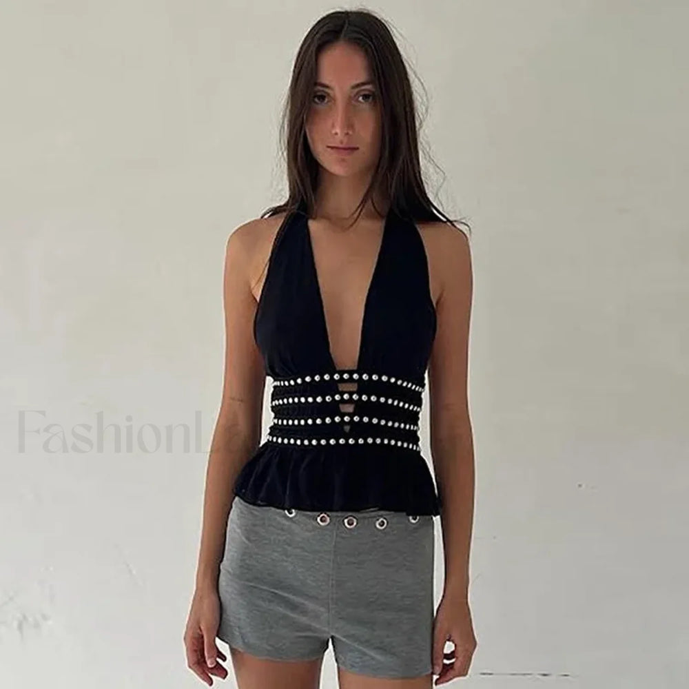 Studded Grunge Halter Crop Top