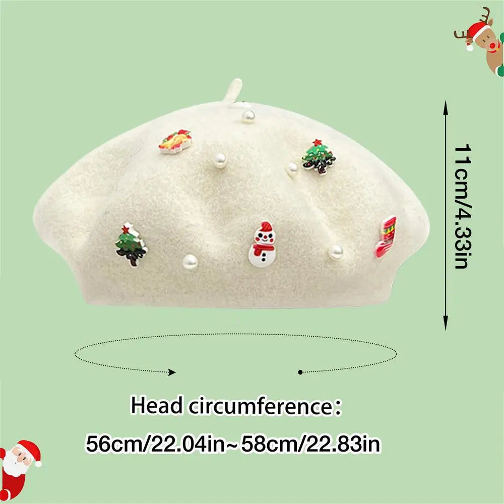 Cold Resistant Wool Korean Style Painter Christmas Beret Hat White / A Hat-L