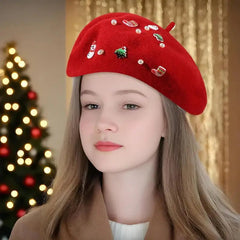Cold Resistant Wool Korean Style Painter Christmas Beret Hat Hat-L