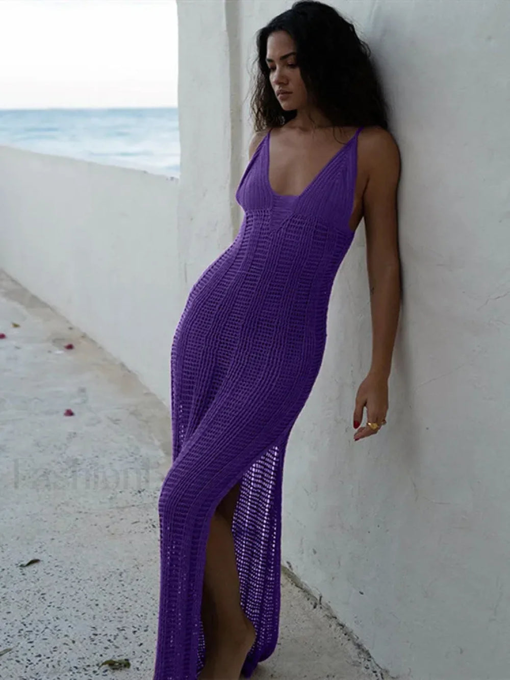 Summer Beach Crochet Maxi Hollow Out Cover Ups Bodycon V Neck Knitted Long Club Party Streetwear Dress