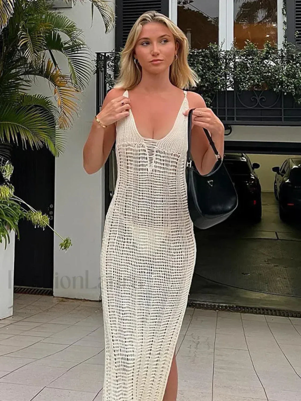 Summer Beach Crochet Maxi Hollow Out Cover Ups Bodycon V Neck Knitted Long Club Party Streetwear Dress