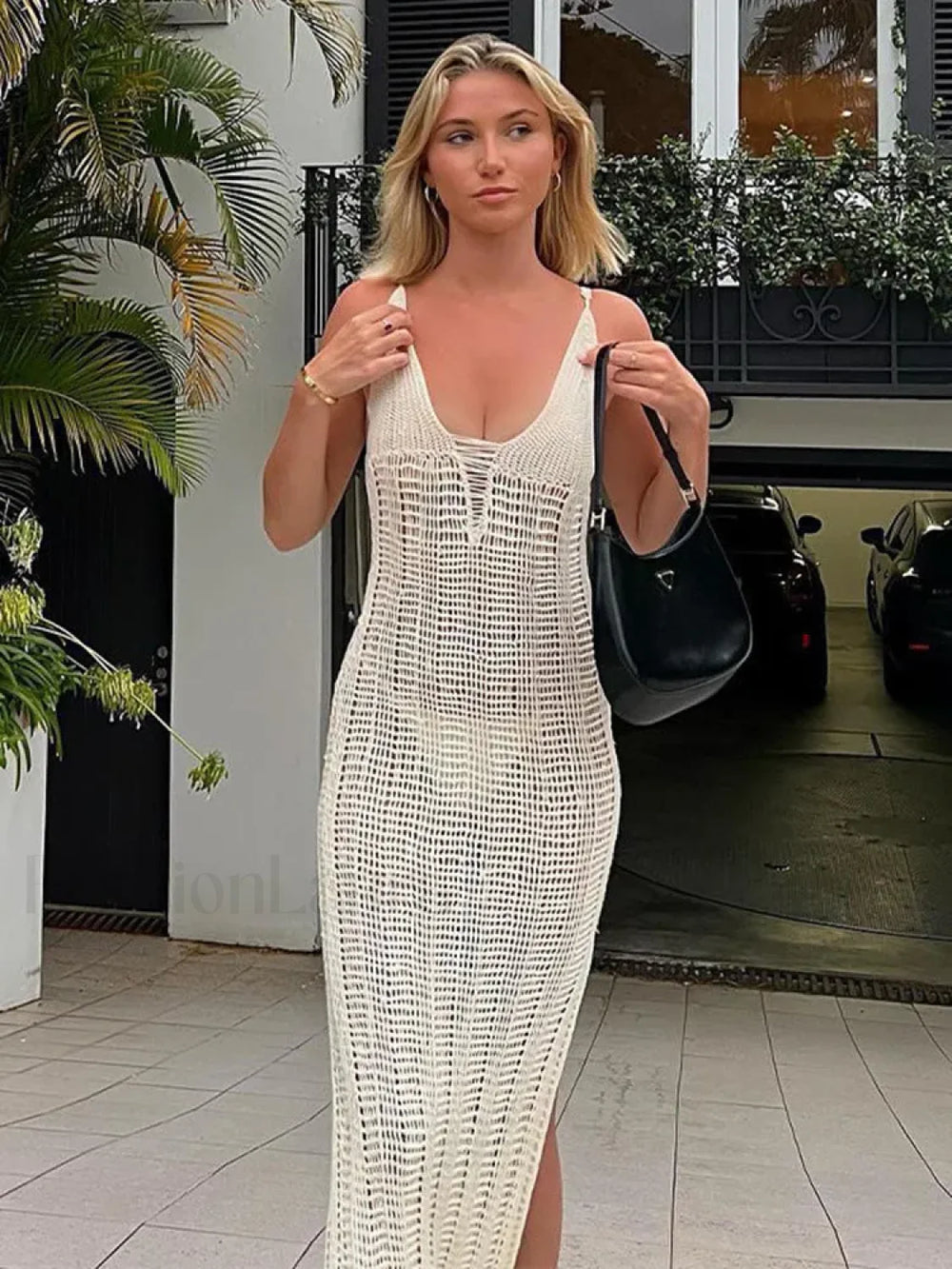 Summer Beach Crochet Maxi Hollow Out Cover Ups Bodycon V Neck Knitted Long Club Party Streetwear Dress
