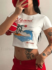 Summer Beach Printed Crop Top Tops&Tees
