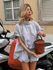 Summer Collar Pajama Shorts Two Piece Set