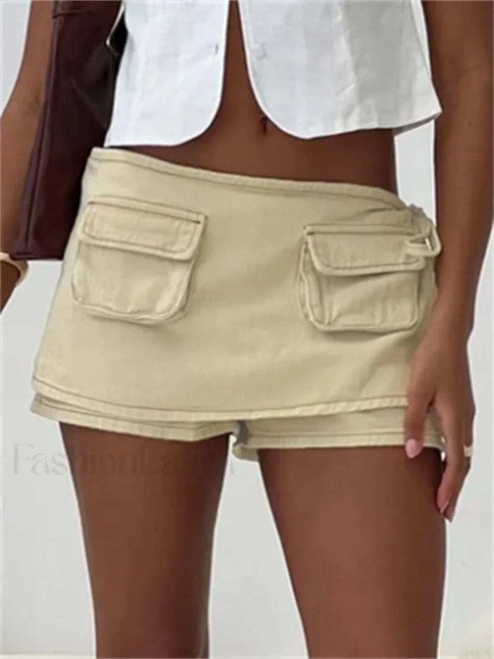 Summer Denim Slim Casual Drawstring Mini Jeans Aesthetic Short beige / S