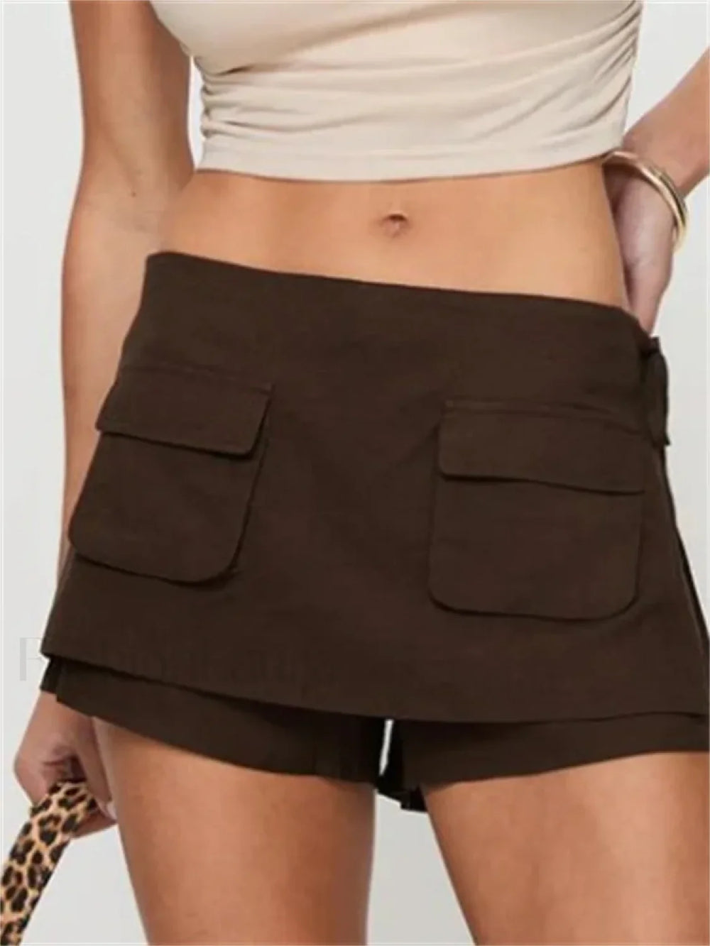 Summer Denim Slim Casual Drawstring Mini Jeans Aesthetic Short brown / S