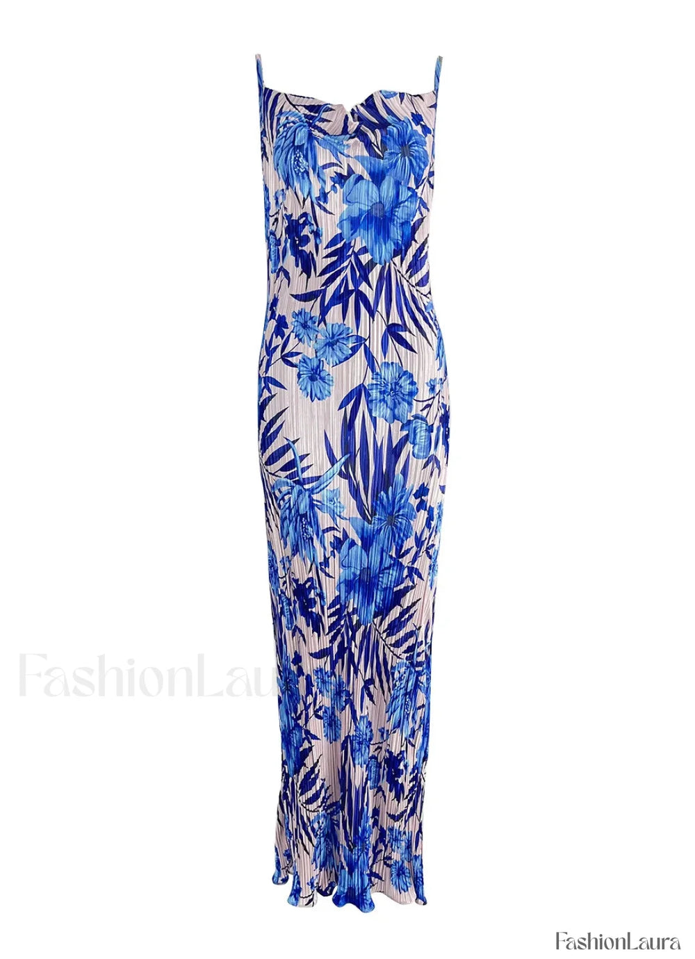 Summer Elegant Sexy Spaghetti Striped Sleeveless Party Maxi Dress Blue / S