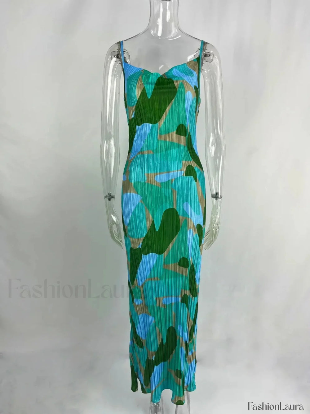 Summer Elegant Sexy Spaghetti Striped Sleeveless Party Maxi Dress Green / S
