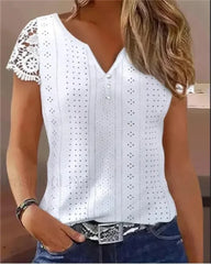 Summer Fashion Lace Buttoned Casual Plain Blouse