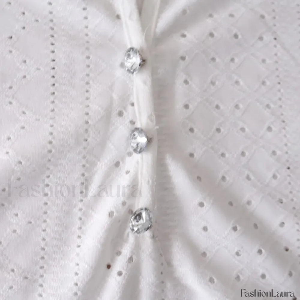 Summer Fashion Lace Buttoned Casual Plain Blouse