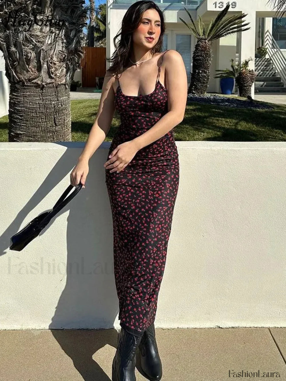 Summer Floral Print Backless Floral Dress