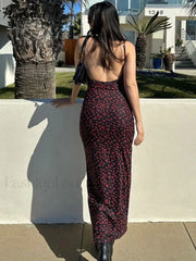 Summer Floral Print Backless Floral Dress