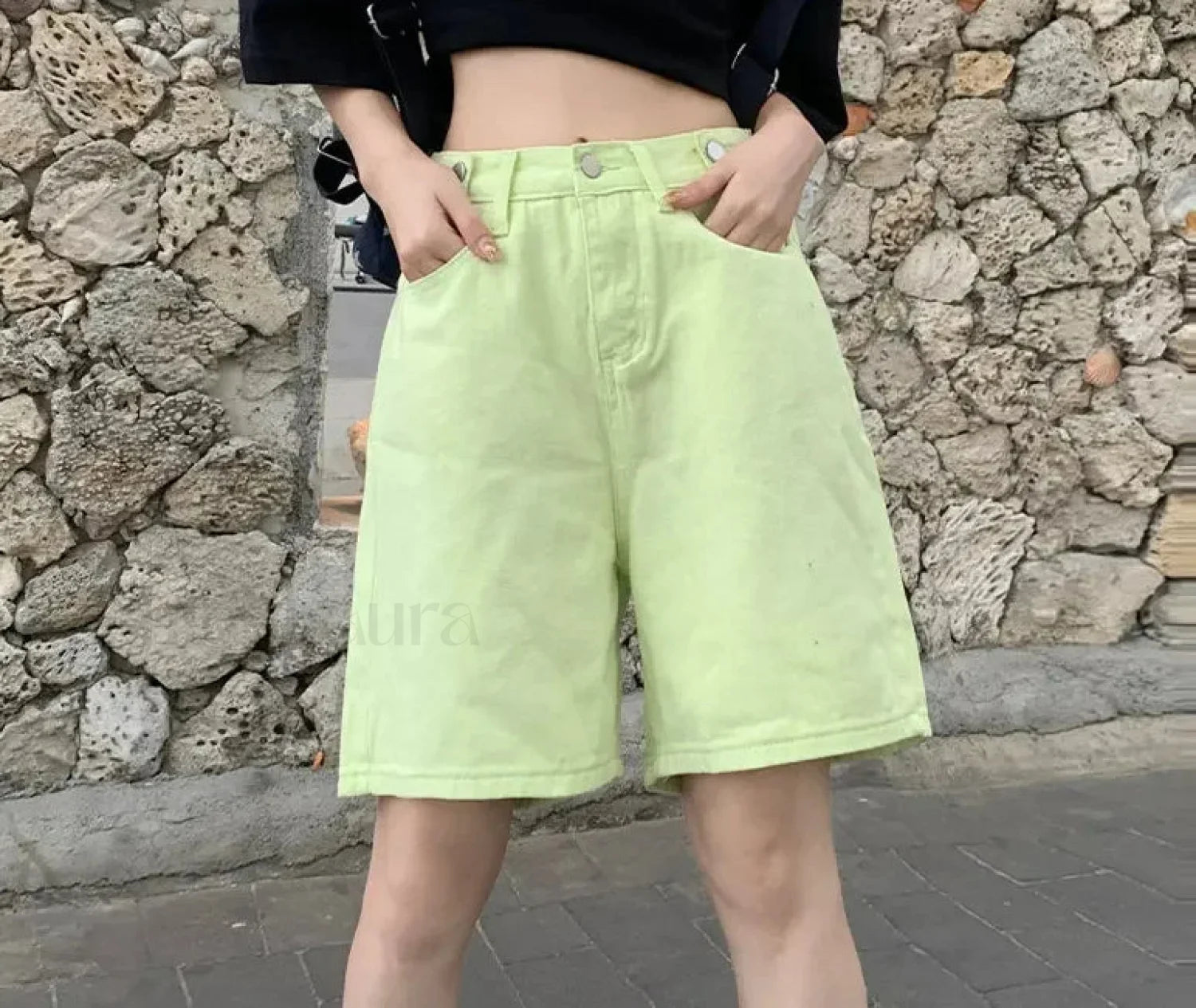 Summer High Waist Five Point Denim Short