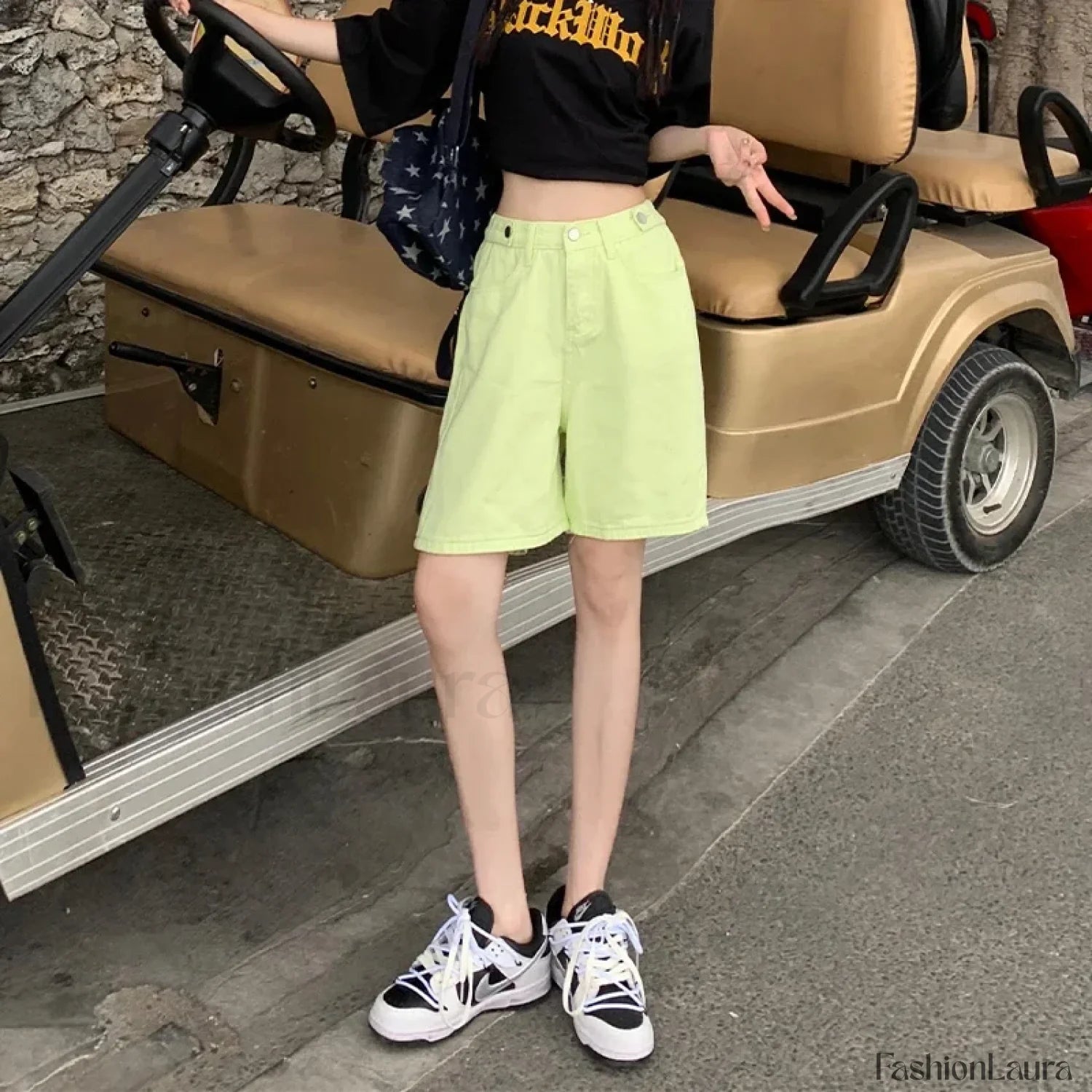 Summer High Waist Five Point Denim Short Fluorescent Yellow / S