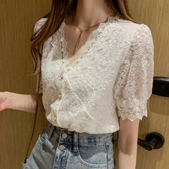 Summer Korean Lace Short sleeved Top Blouse