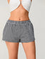 Summer Plaid Print Elastic Waist Loose Fit Casual Streetwear Short black / XS