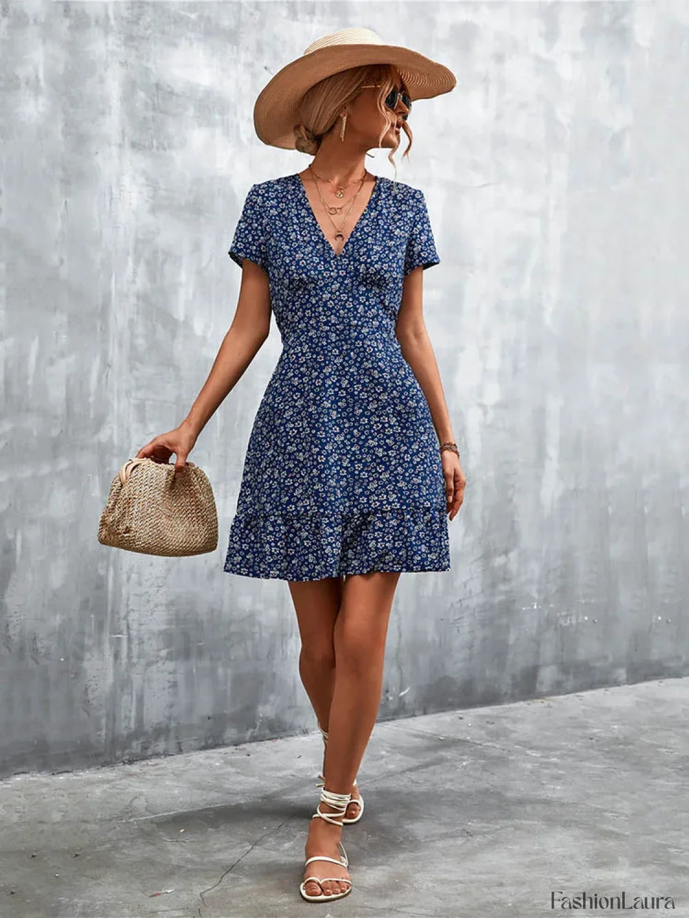 Summer Short Boho V Neck Floral Party Bohemian Flower Mini A Line Dress