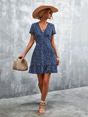 Summer Short Boho V Neck Floral Party Bohemian Flower Mini A Line Dress