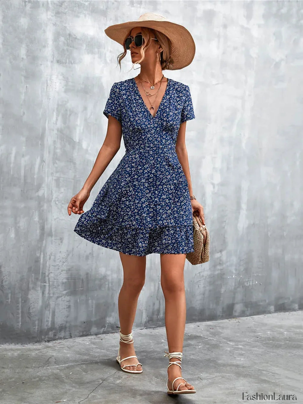 Summer Short Boho V Neck Floral Party Bohemian Flower Mini A Line Dress