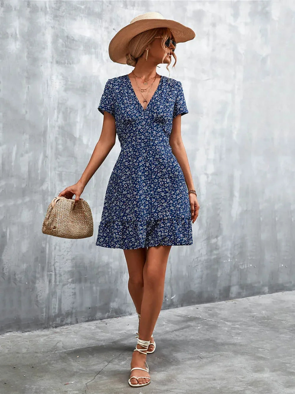 Summer Short Boho V Neck Floral Party Bohemian Flower Mini A Line Dress