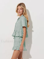 Summer Short Sleeve Pajama Shorts Two Piece Set