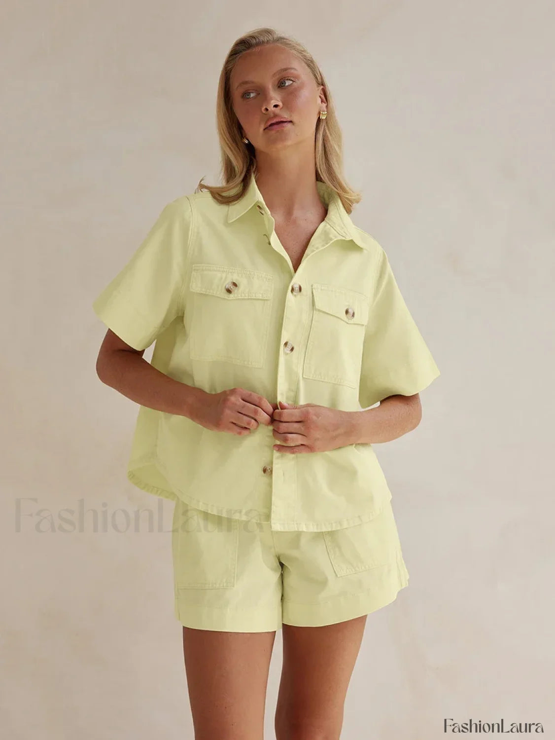 Summer Short Sleeve Pajama Shorts Two Piece Set