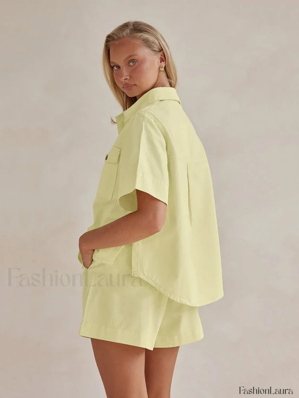 Summer Short Sleeve Pajama Shorts Two Piece Set