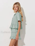 Summer Short Sleeve Pajama Shorts Two Piece Set