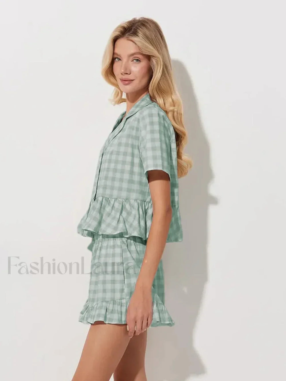 Summer Short Sleeve Pajama Shorts Two Piece Set