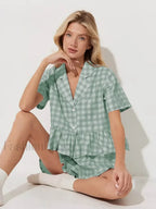Summer Short Sleeve Pajama Shorts Two Piece Set