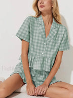 Summer Short Sleeve Pajama Shorts Two Piece Set