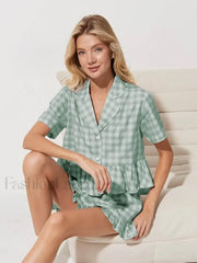 Summer Short Sleeve Pajama Shorts Two Piece Set