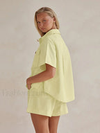 Summer Short Sleeve Pajama Shorts Two Piece Set