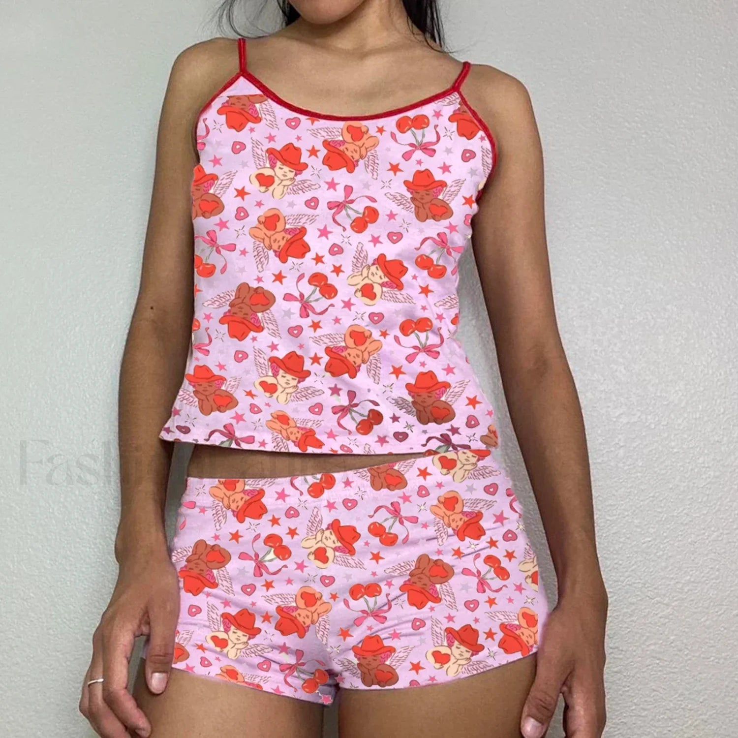 Summer Shorts Strawberry Cherry Bow Camisole Two Piece Set pink3 / S Main image