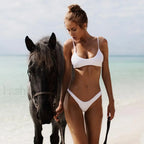 Summer Solid Thong Push Up Bikini Set