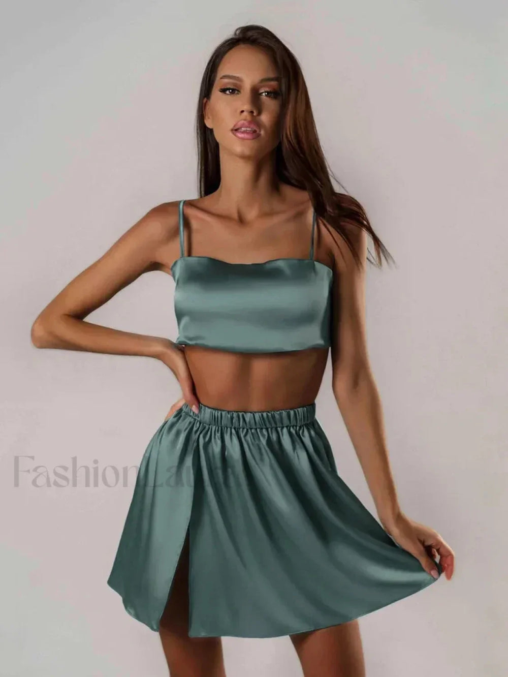 Summer Spaghetti Strap Shorts Two Piece Set Green / S