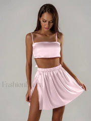 Summer Spaghetti Strap Shorts Two Piece Set Pink / S