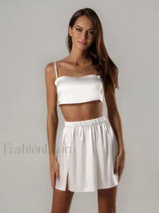 Summer Spaghetti Strap Shorts Two Piece Set WHITE / S