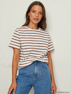 Summer Striped Knitted T Shirt Coffee / S