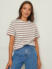 Summer Striped Knitted T Shirt Coffee / S