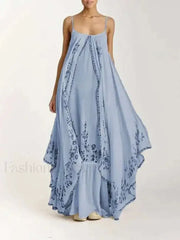 Suspended Bra Strap Boho Dress Light Blue / S