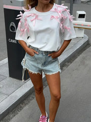Sweet 3D Bow Cotton T Shirt
