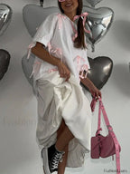 Sweet Bow Tassels Cotton T Shirt