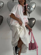 Sweet Bow Tassels Cotton T Shirt