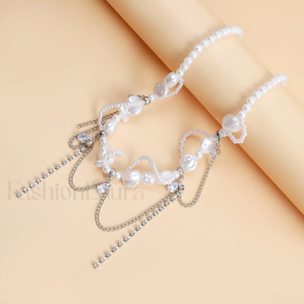Sweet Irregular Faux Pearl Necklace STEEL