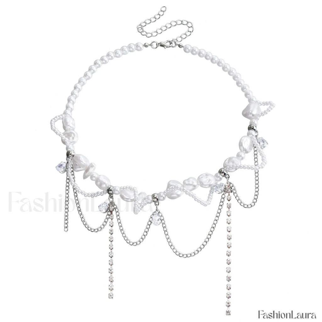 Sweet Irregular Faux Pearl Necklace STEEL