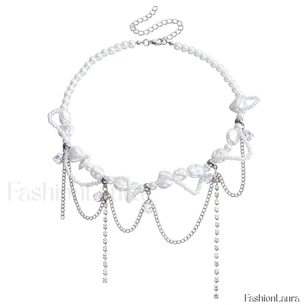 Sweet Irregular Faux Pearl Necklace STEEL