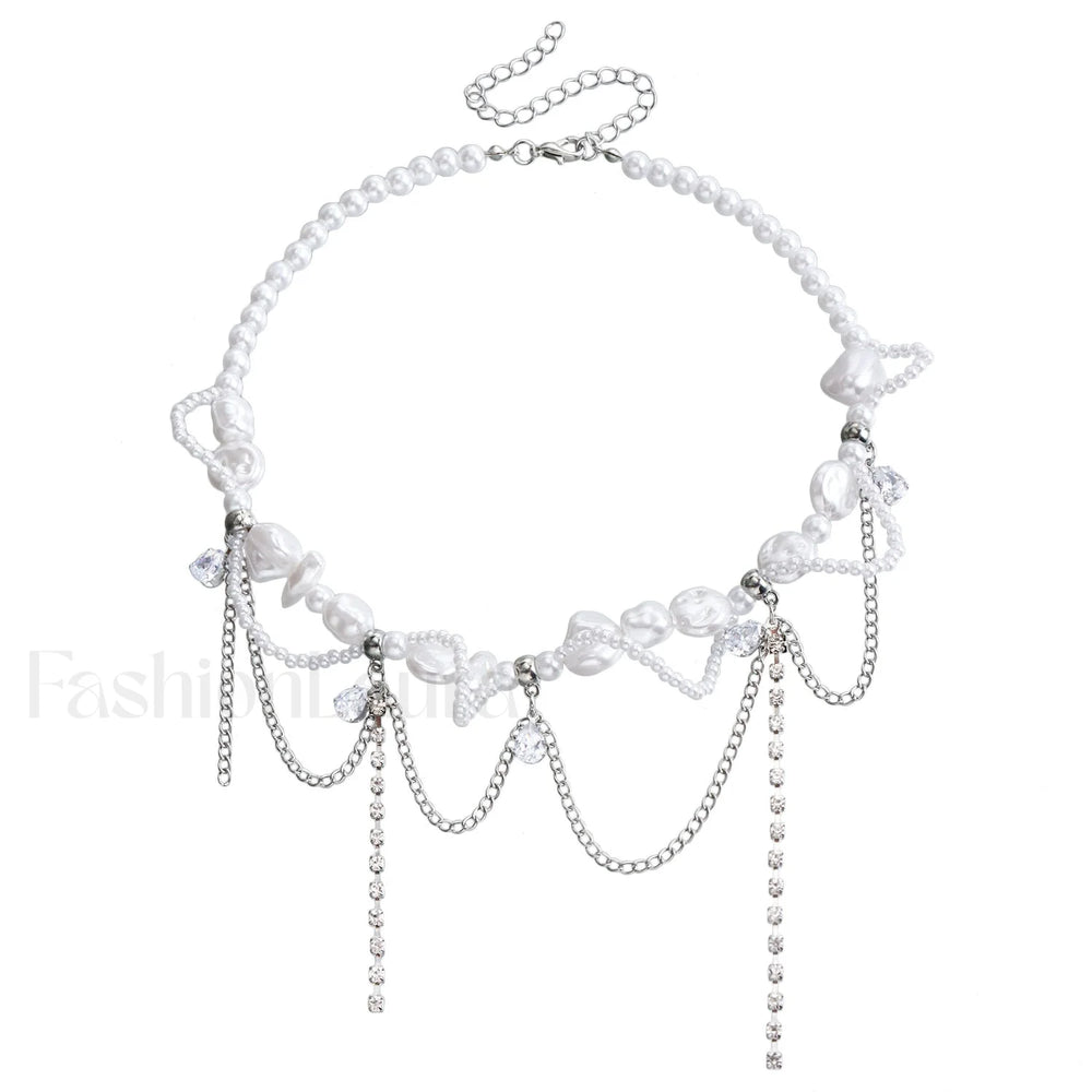 Sweet Irregular Faux Pearl Necklace STEEL