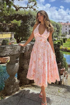 Sweet Wind Slim Print Neck A Line Floral Dress